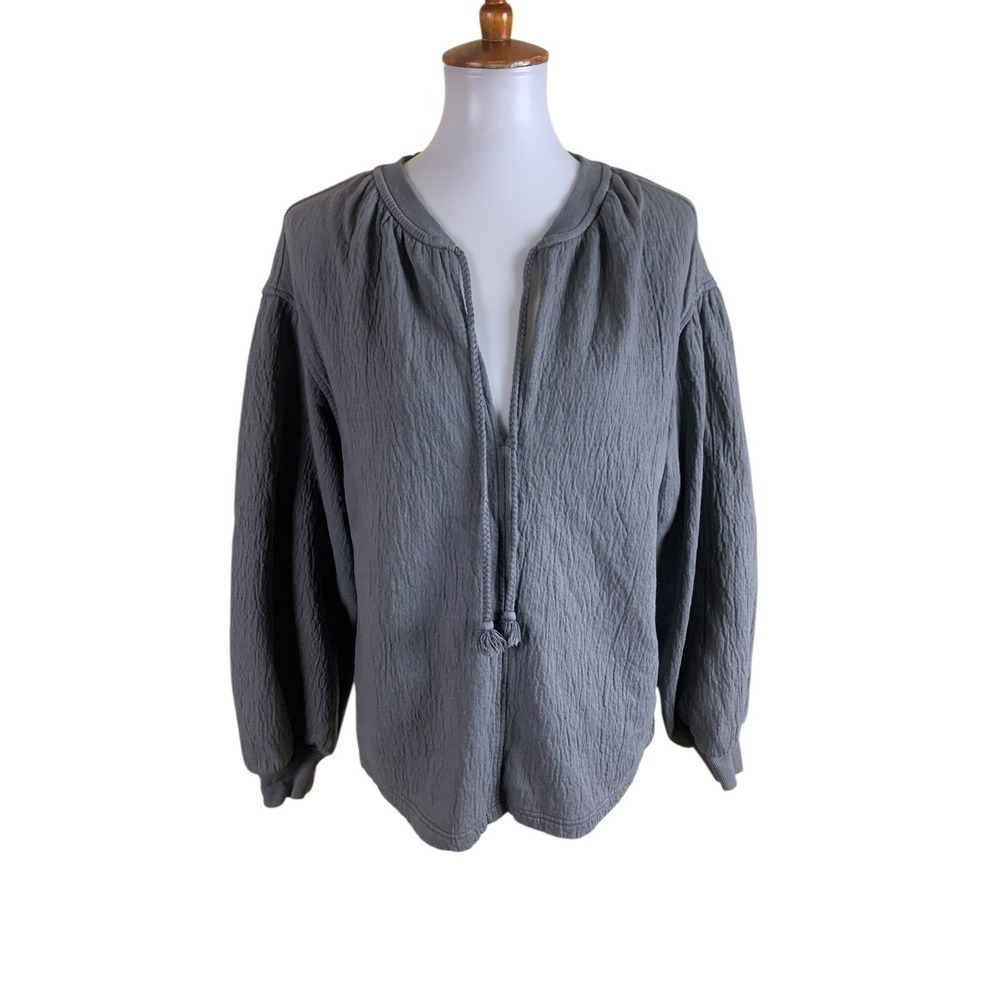 Aerie Gray Textured Pullover Top Long Sleeve Casual Lounge XXS